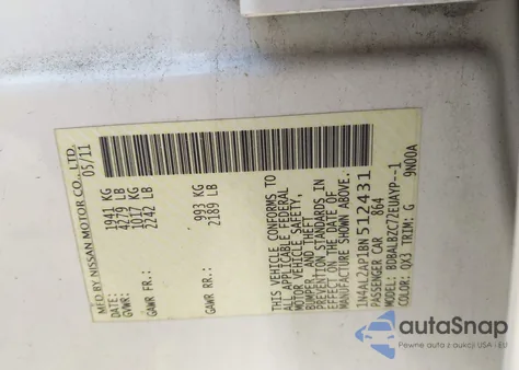 2011 Nissan Altima 2.5 S from USA, damaged, VIN 1N4AL2AP1BN512431